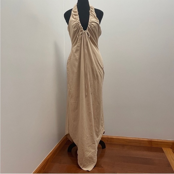 NEW! Camila Coelho- Kaseya Midi Dress Nude Halter Neck Drawstring Backless XL - Picture 2 of 15